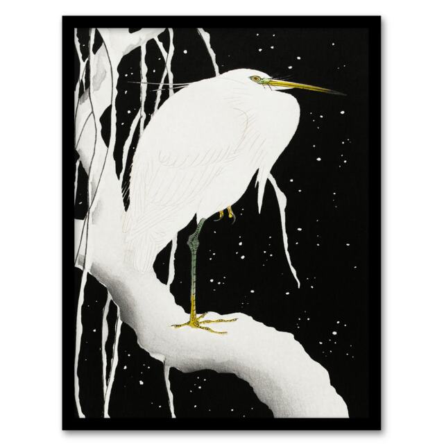 Ohara Koson Framed Wall Art Print Heron In Snow Covered Tree Branch Home Décor