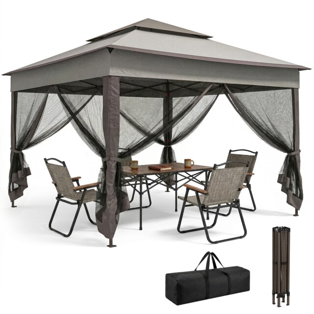 Outsunny Garden Folding Tent Heavy Duty Pop Up Gazebo for Party Dark Grey Grey