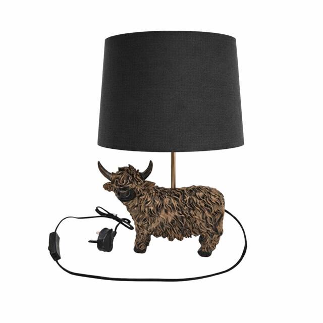 Highland Cow Table Lamp Country Home Styling Modern Lighting Living Space Decor