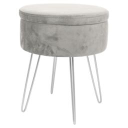 Harbour Housewares Velvet Storage Footstool - Round Modern Dressing Table Footstool Vanity Seat Chair - 45 x 36cm - Grey/Silver Grey Grey/Silver Pack of 1 1