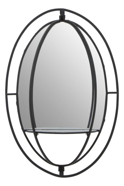 Avento Oval Shelved Black Wall Mirror