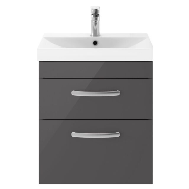 Balterley Millwich Contemporary 2 Drawer Wall Hung Vanity Unit with Thin Edge Basin, Gloss Grey, 500mm