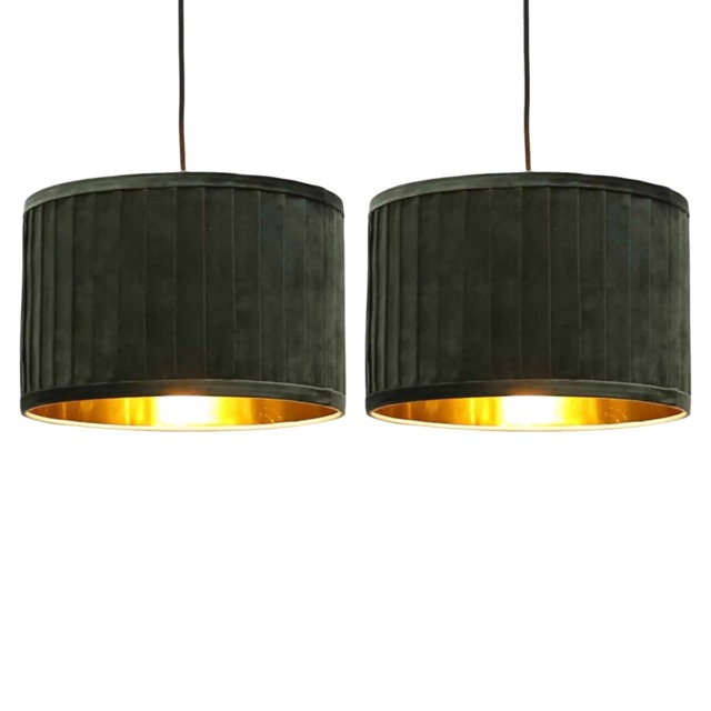 Set of 2 Sundance - Dark Green with Gold Pleated 30cm Lamp Shades Green Green pleated velvet with gold cardboard inner detail 2