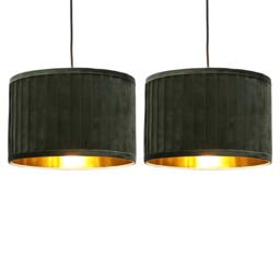 Set of 2 Sundance - Dark Green with Gold Pleated 30cm Lamp Shades Green Green pleated velvet with gold cardboard inner detail 2
