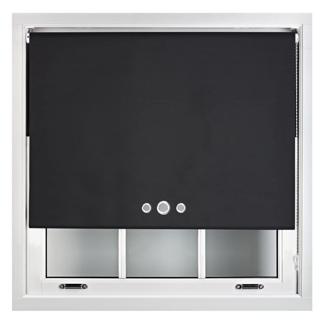 FURNISHED Custom Fit Blackout Roller Blinds with Triple Round Eyelets & Metal Fittings Black Black (W) 240cm x (L) 210cm