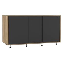 3-Door Sliding Sideboard Cabinet - 60x20x51.5cm Brown Oak & Black 8 x 127.5 x 57.5 1