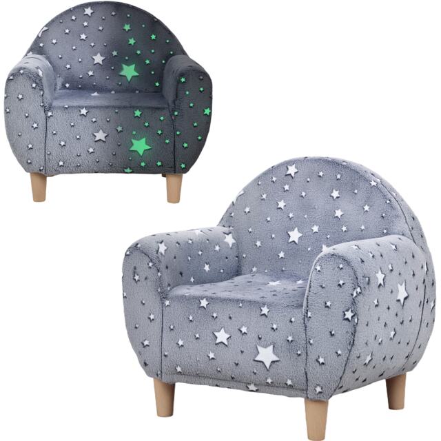 AIYAPLAY Kids Armchair, Glow in the Dark Single Chair for Bedroom, Grey