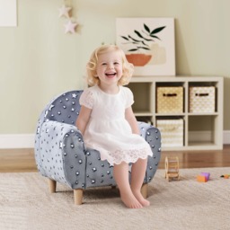 AIYAPLAY Kids Armchair, Glow in the Dark Single Chair with Star Design, Upholstered Toddler Tub Chair for Bedroom, Playroom, Kid Room, Grey Grey Grey