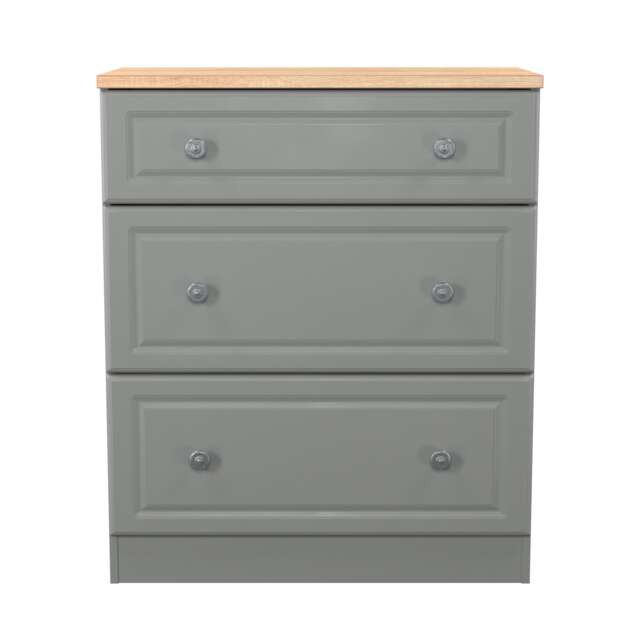 Surrey 3 Drawer Deep Chest of Drawers in Dusk Grey & Bardolino Oak (Ready Assembled) Grey Dusk Grey & Bardolino Oak