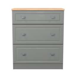 Surrey 3 Drawer Deep Chest of Drawers in Dusk Grey & Bardolino Oak (Ready Assembled) Grey Dusk Grey & Bardolino Oak