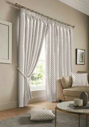 Wold Pencil Pleat Taped Top Lined Curtains - 229cm x 183cm - White/Silver