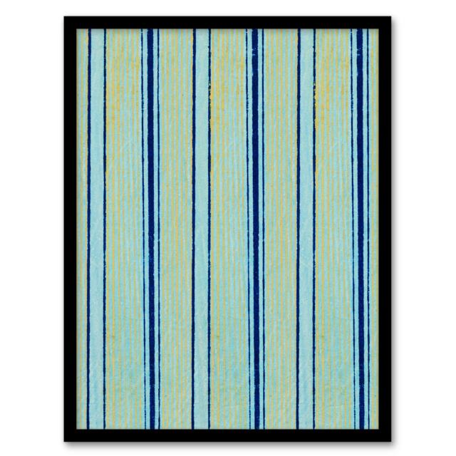 "Blue Stripes Pattern Vintage Japan Framed Wall Art Print Korin 12x16"""