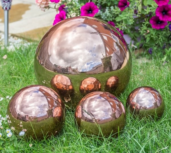 Copper Effect Stainless Steel Gazing Glove Sphere Garden Decoration 15cm