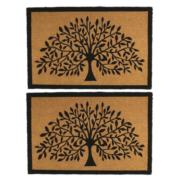 Nicola Spring 2x Coir Door Mats - 90 x 60cm Tree of Life Decorative Indoor Front Door Entry Dirt Trapper Non Slip Backing Doormat