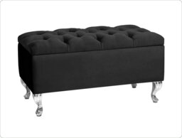 Londona 180cm Chesterfield Ottoman Storage Bench - Plush Velvet Shoe Bench - Black Upholstery Footstool with Storage
