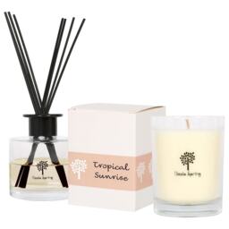 Nicola Spring Tropical Sunrise Scented Candle & Diffuser Set - 160g Natural Soy Wax Candle & Home Air Freshener Set