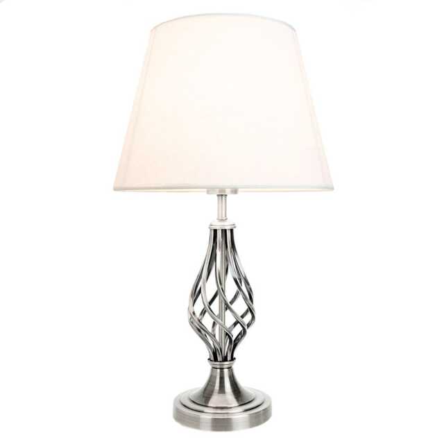 Traditional Satin Nickel Table Lamp with Barley Twist Base and Linen Shade Silver Satin Nickel 1