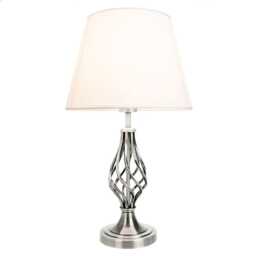 Traditional Satin Nickel Table Lamp with Barley Twist Base and Linen Shade Silver Satin Nickel 1