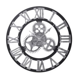 Living and Home Industrial Large Retro Silent Wall Clock - Silver