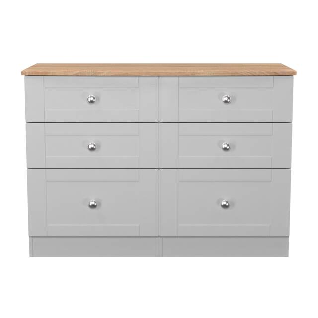 Cumbria 6 Drawer Wide Chest of Drawers in Grey Ash & Bardolino Oak (Ready Assembled) Grey Grey Ash & Bardolino Oak