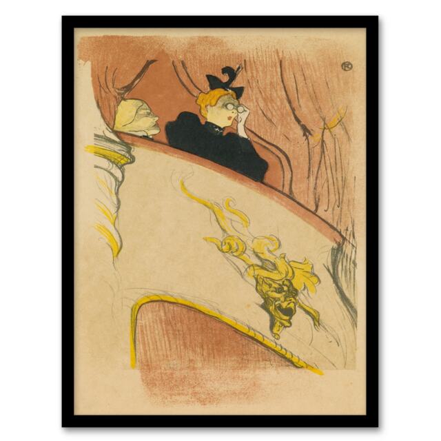 Toulouse Lautrec Framed Wall Art Box Sit with Gilded Mask Sketch Home Décor