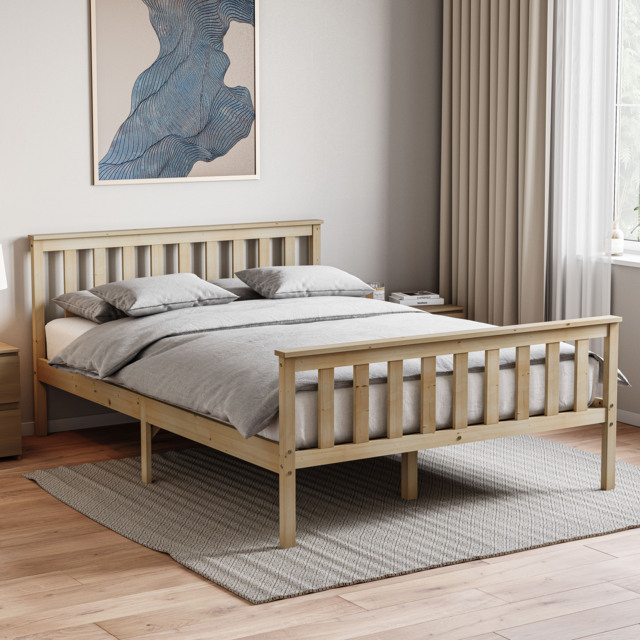 Vida Designs Milan 4ft6 Double Bed Wood Frame, High Foot End, Pine, 135 x 190cm