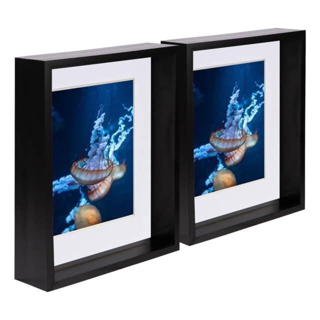"Nicola Spring 8 x 10"" Deep Photo Frames - Black/White Mount - 3D Deep Box Picture Frame Display Case (27.5 x 22.5cm) x5"