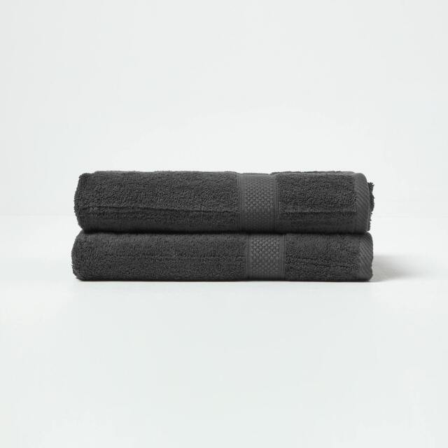 Homescapes Turkish Cotton Bath Towel Set of 2 - Black Black Bath towel 2