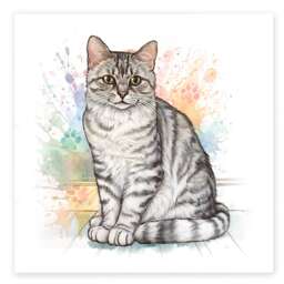 Ceramic Cat Tile Silver Tabby Cat Artwork Wall Decor 20 x 20cm