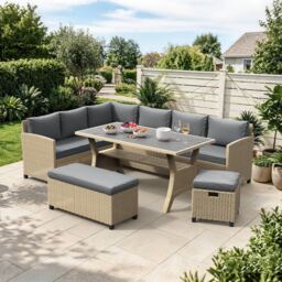 Vonhaus Kos Rattan Garden Furniture Dining Set for 9 People Grey