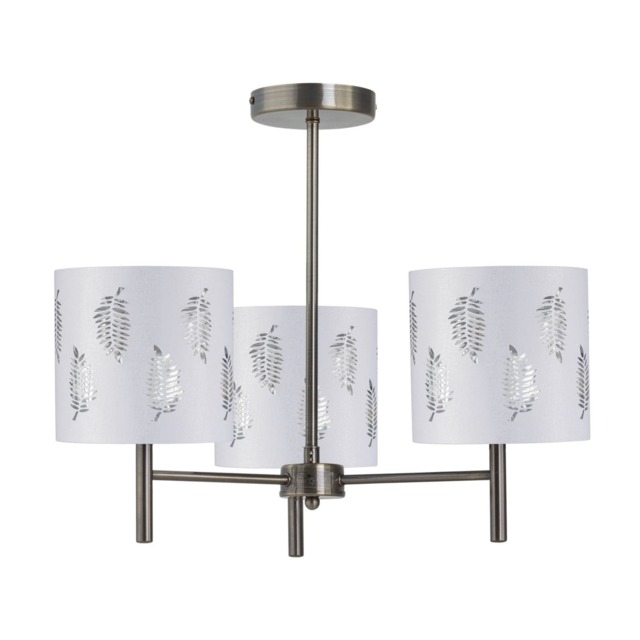 Brea - Antique Brass 3 Light Fitting with White Fern Shades Yellow White 1