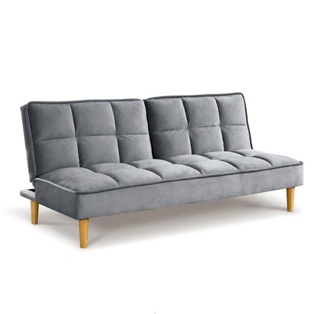 Onyx 3-Seater Velvet Click-Clack Sofa Bed with Split-Back Design - Grey Grey 1