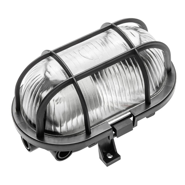 CGC Lighting Gina Black Outdoor Cage Bulkhead Wall or Ceiling Light E27 IP44 Black Black Height: 17.5 cm, Width: 12.4 cm, Depth: 10.6 cm