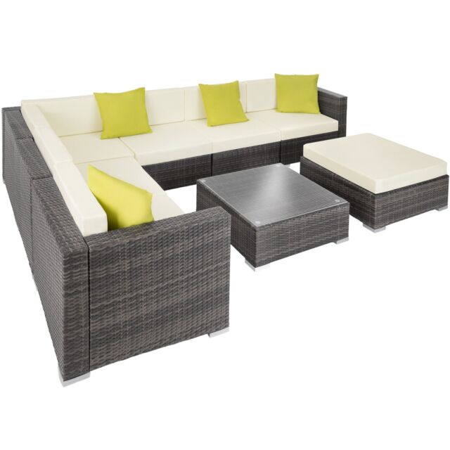 Garden Furniture Set Marbella - 7 seater outdoor corner sofa, table, thick cushions Grey grey 74 x 74 x 36 cm 1