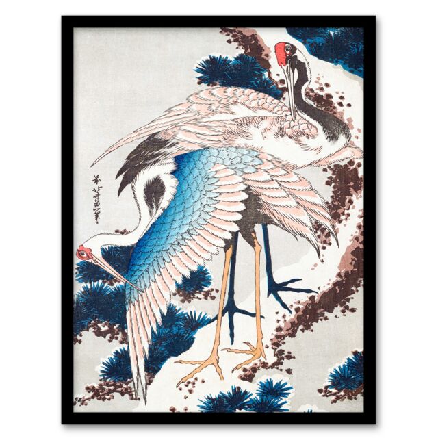 Katsushika Hokusai Framed Wall Art Print Cranes On A Snowy Tree Home Décor