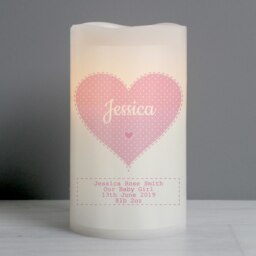 Personalised Stitch & Dot Baby Girl Night Light LED Candle Cream