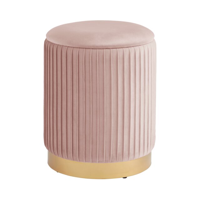 Esme Velvet Pleated Storage Stool Pink Blush Pink One Size