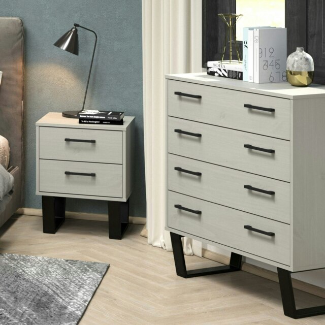 Texas 4 Drawer Chest of Drawers - Industrial Style Pine Bedroom Storage Cabinet with Metal Legs Grey Grey 1