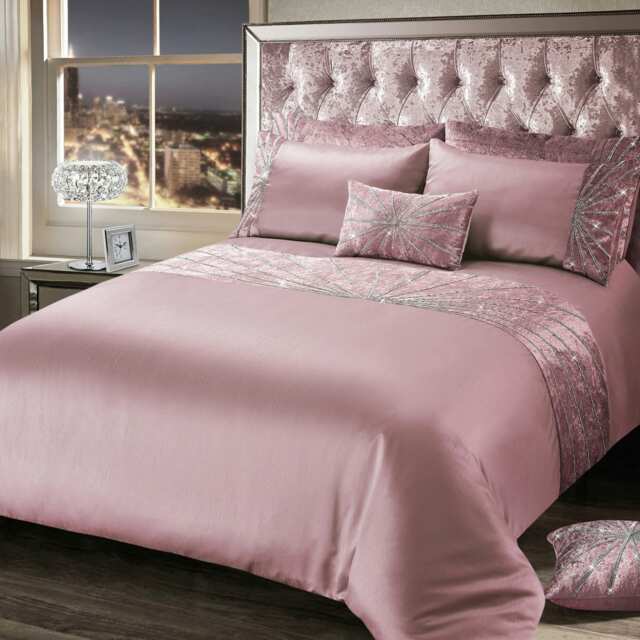Intimates Diamante Starburst Crushed Velvet Duvet Cover & Pillowcase Set Pink Pink Single
