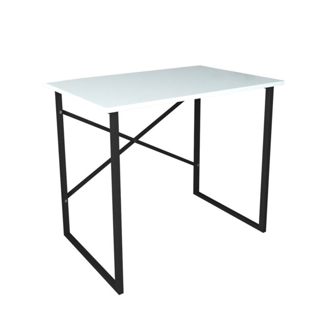 90cm Wooden Computer Desk Modern Study Table Workstation With Metal Legs Black White 1
