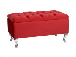 Londona 120cm Chesterfield Ottoman Storage Bench - Plush Velvet Shoe Bench - Red Upholstery Footstool with Storage
