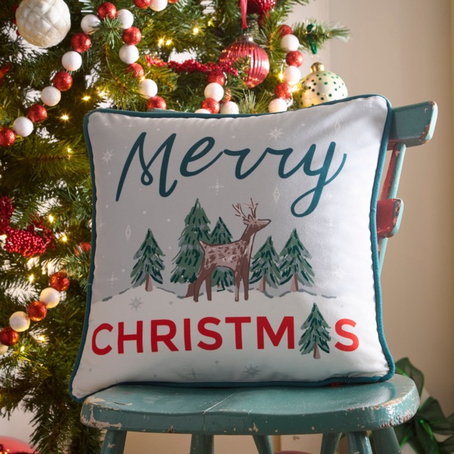 Fusion Merry Christmas Deer Cushion Cover Green