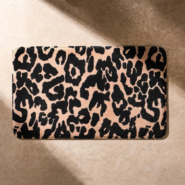 OHS Leopard Print Soft Plush Cushioned Non-Slip Absorbent Shower Bath Mat Brown Leopard 45 x 75cm