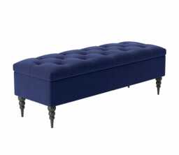 137cm Safar Ottoman bench with Storage and Turned Wooden Legs- Plush Velvet Shoes Bench - Sapphire Blue Chesterfield Storage Bench