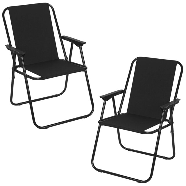 Garden Patio Metal Folding Spring Deck Chairs Camping Beach Picnic Outdoor Seats Black 2 x Black