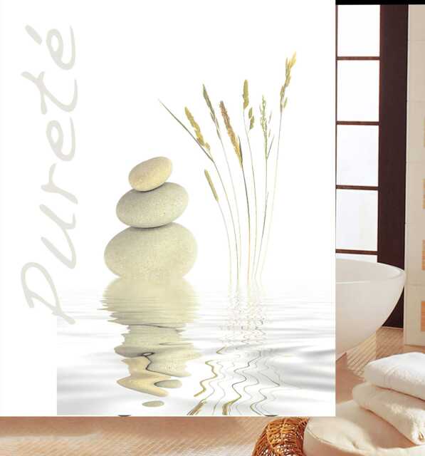 KAV Decorative Shower Curtain 3D BathRoom Mould Mildew Resistant Polyester Fabric with 12 Hooks, 180x180cm, White Beach stone