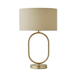 ValueLights Antonia Brushed Gold Oval Table Lamp Cream Shade and Bulb