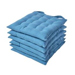 Homescapes 6 x Seat Pads Luxury Cotton Indoor Outdoor Garden Dining Cushion Blue 40 x 40 cm 6