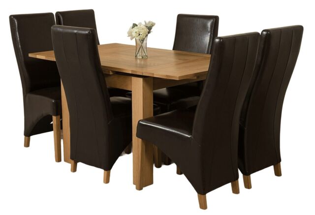 Richmond 90-150cm Square Oak Extending Dining Table & 6 Lola Leather Chairs Brown Brown