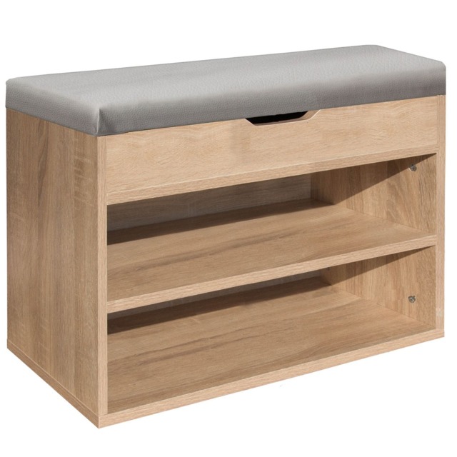 Gr8 Home Wooden Ottoman Shoes Storage Rack Bench Padded Grey Seat Cabinet Cupboard Stand